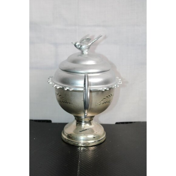 Vintage Silver Sugar Bowl With Lid And Unique Designs - Picture 3 of 9